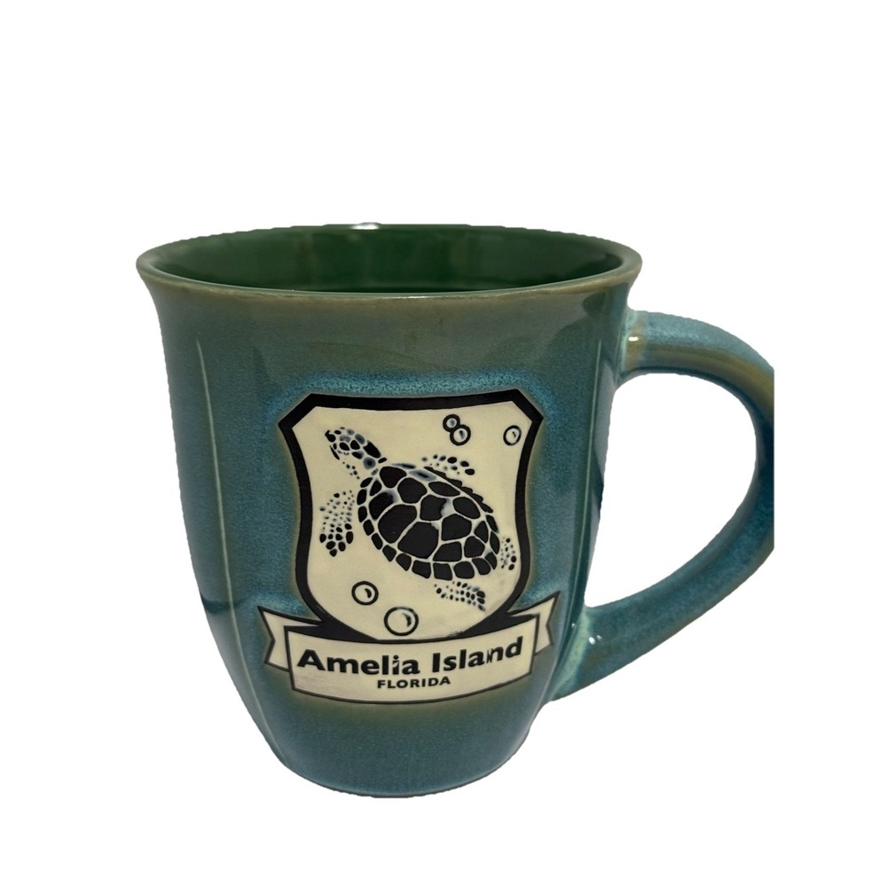 Amelia Island Florida Sea Turtle Mug Teal Green Coastal Souvenir Coffee Cup Mug